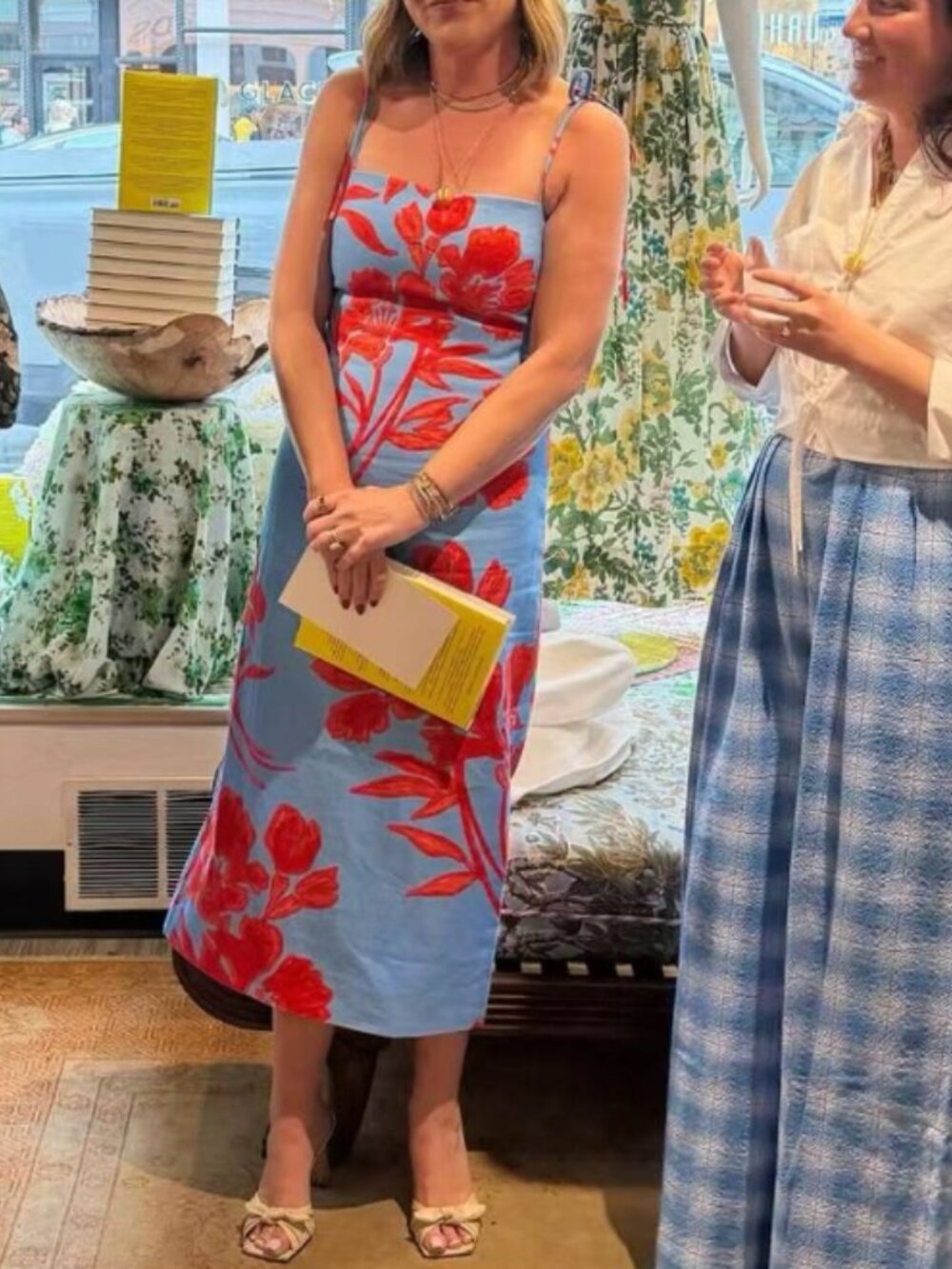 Cara Cara Sky Blue Midi Dress with Bold Red Floral Print - Picture 3 of 12